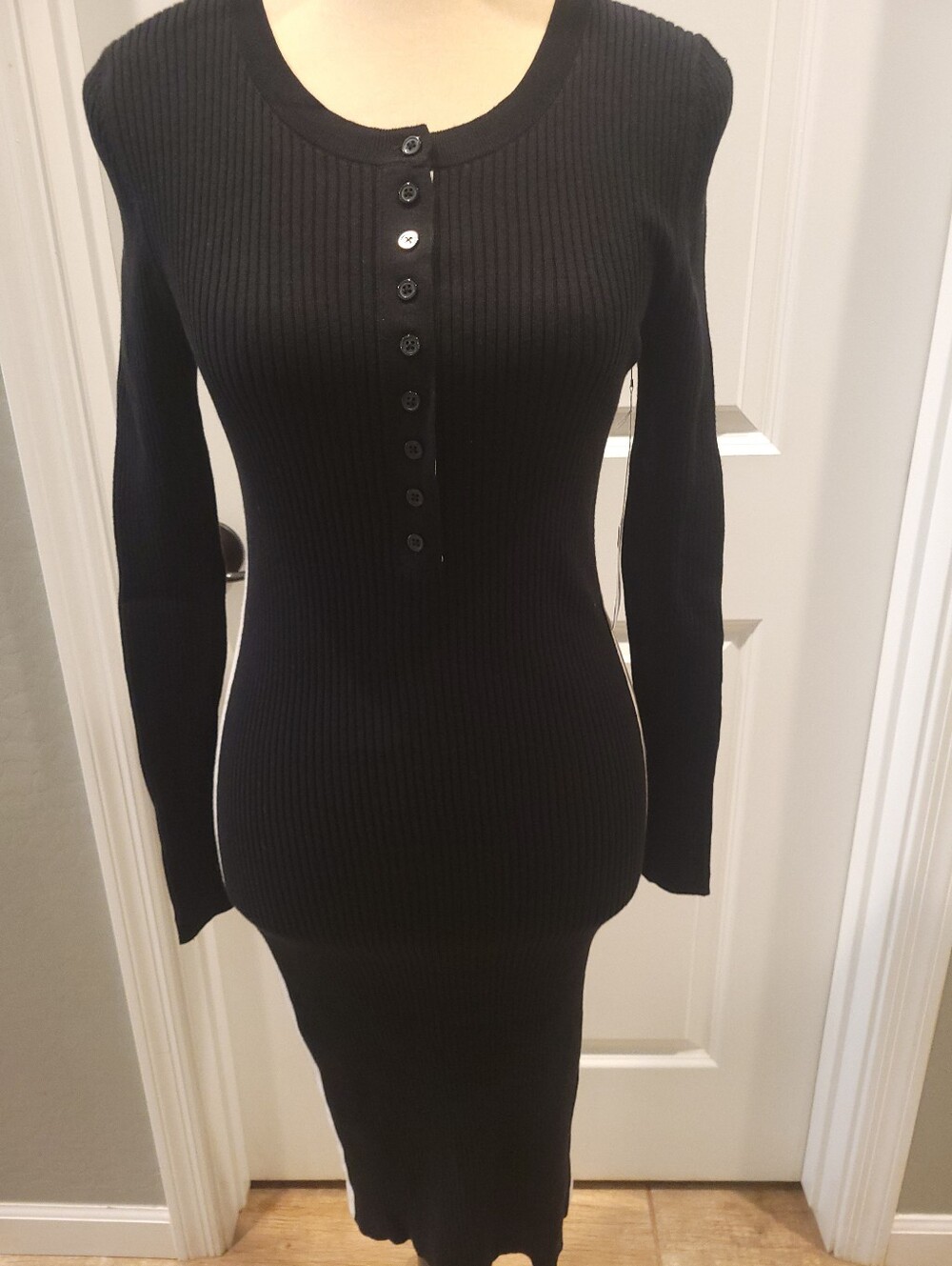 NWT, Moda International Black Ribbed Long Sleeve  Bodycon Dress- New With Tag